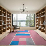 Vibrant Pink Blue Block Geometric Area Rug