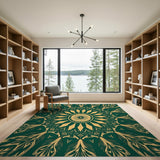 Emerald Green Mandala Area Rug with Gold Accents