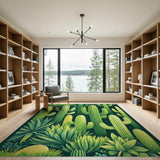 Vibrant Green Cactus Succulent Desert Rug