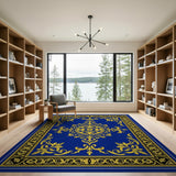 Royal Navy Blue Gold Ornate Medallion Area Rug