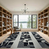 Bold Black White Geometric Modern Rug
