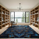 Celestial Blue Mandala Area Rug with Constellations
