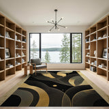 Black Gold Abstract Wave Area Rug