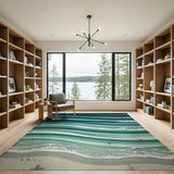 Coastal Beach Teal Ocean Waves Coastal Area Rug