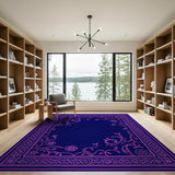 Navy Magenta Floral Vine Border Area Rug