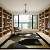 Black Gold Foil Abstract Wave Rug