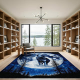 Howling Wolf Full Moon Night Forest Area Rug