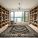 Blue and Teal Southwestern Blue Teal Southwestern Geometric Area Rug