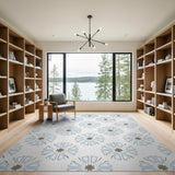 Light Blue Starburst Geometric Area Rug