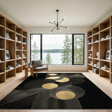Geometric Modern Black Gold Geometric Abstract Area Rug