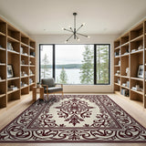 Ornate Cream Maroon Floral Medallion Rug
