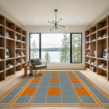 Grey Orange Plaid Geometric Area Rug