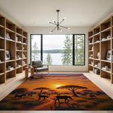 Savanna Sunset Elephant Silhouette Area Rug