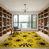 Floral Vintage Vibrant Yellow Sunflower Pattern Area Rug