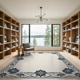 Black and White Ornate Black Floral Border Area Rug