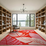Vibrant Red Monstera Leaf Area Rug