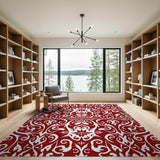 Elegant Red Floral Damask Area Rug