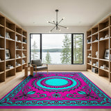 Pink Vibrant Pink Teal Mandala Area Rug
