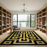 Bold Black Yellow Geometric Maze Rug