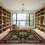 Ornate Green Persian Floral Medallion Rug