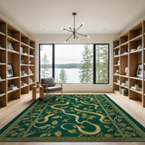 Emerald Green Gold Serpent Vine Rug