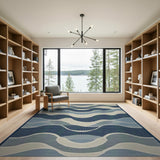 Wavy Blue Teal Coastal Area Rug