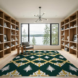 Emerald Green Christmas Tree Geometric Pattern Rug