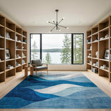 Geometric Modern Abstract Blue Wave Area Rug