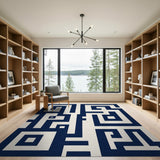 Navy Geometric Maze Blue and Teal Area Rug