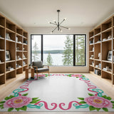 Elegant Pink Peony Floral Border Rug