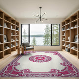 Pink Traditional Persian Ornate Pink Mandala Area Rug