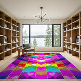 Rainbow Hearts Pop Art Area Rug