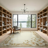 Vintage Hibiscus Floral Border Beige Area Rug