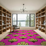Hot Pink Yellow Fan Leaf Area Rug