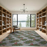 Holly Berry Snowflakes Grey Area Rug