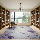 Purple Lilac Floral Grey Area Rug