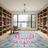 Boho Pink Teal Mandala Heart Area Rug