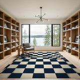 Distressed Black White Wavy Checkered Area Rug
