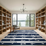 Navy Dog Bone Stripe Area Rug