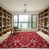 Elegant Red Snowflake Floral Area Rug