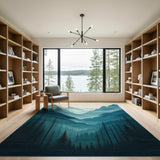 Teal Layered Mountain Peaks Area Rug