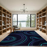 Blue Teal Abstract Contour Wave Area Rug