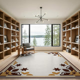 Ornate Brown Gold Border Area Rug