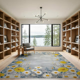 Yellow Daisy Floral Grey Area Rug