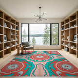 Coral Teal Mandala Boho Area Rug
