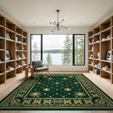 Emerald Green Gold Snowflake Heritage Rug