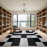 Geometric Modern Black and White Black White Geometric Block Area Rug