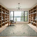 Vintage Green Butterfly Beetle Leaf Beige Area Rug