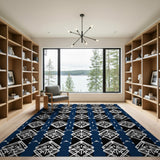 Navy Blue Geometric Diamond Pattern Area Rug