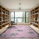 Cute Grey Elephants on Pink Area Rug